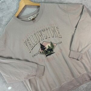 Cut & Paste Women's Yellowstone National Park Sweatshirt Tan Graphic Pullover XL